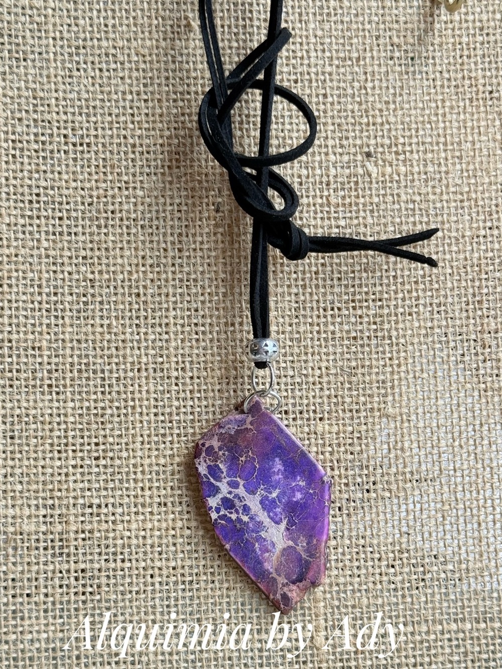 Purple turquoise and Tan Marbled Stone Pendant suede Necklace